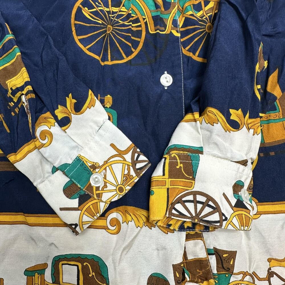United Colors Of Benetton Shirt Womens Medium Equestrian Carriage Print Italy - Picture 7 of 16